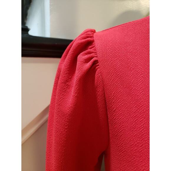 Boohoo Skater Dress Women's 4 Red Bust Detail Blouson Sleeve Crew Neck Pullover - Picture 13 of 13